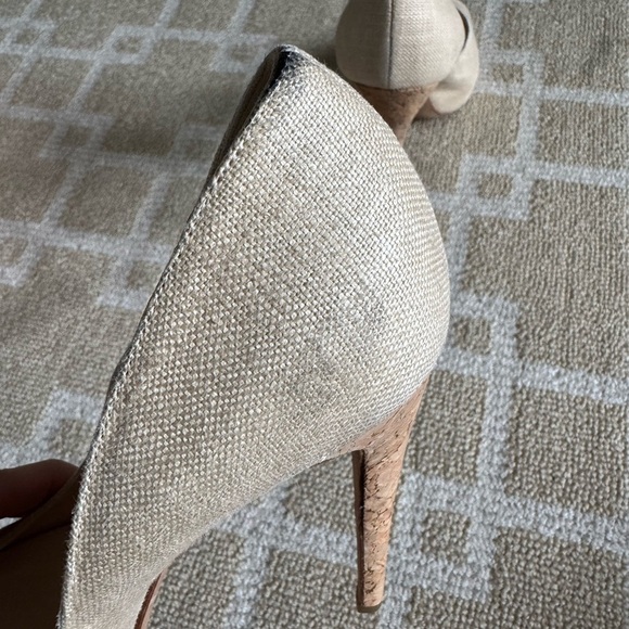 Alexandre Birman Cork Stiletto Heels Linen Peep Toe Pumps Beige High Heel 40.5 - Picture 11 of 11